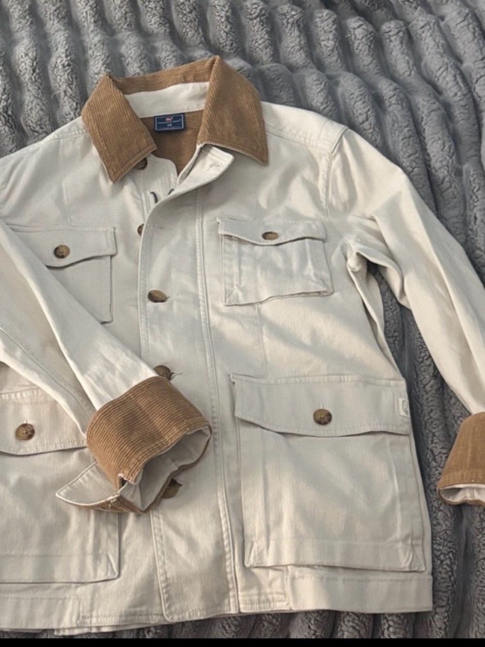 NWOT Vineyard Vines Off-White and Brown Barn Jacket with corduroy collar. - Picture 9 of 10